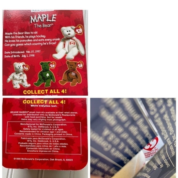 TY Beanie Babies Glory Maple Britannia Bear 1999 Tush Tag Error 1993 Set of 3 - Picture 4 of 12